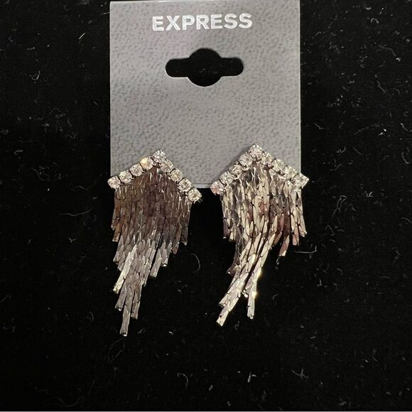 NWT Express rhinestone with gunmetal tassel/fringe earrings - Picture 1 of 4